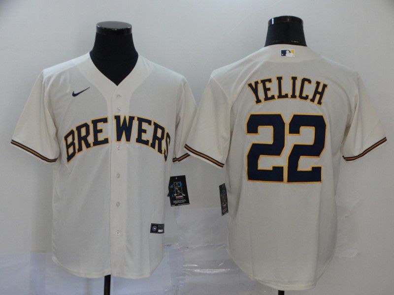 Men Milwaukee Brewers #22 Yelich Cream Nike Game MLB Jerseys